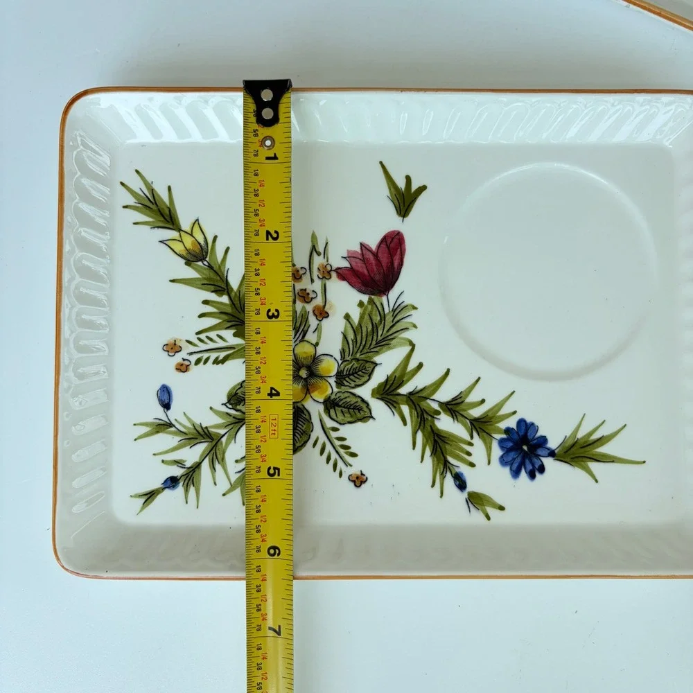 Vintage Floral Ceramic Snack Trays Set of 2 Hand Painted Wildflower Tea Plates